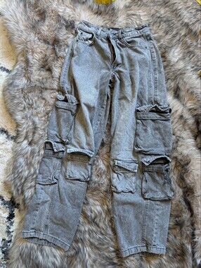AS IS Love For Humanity Dark Gray Denim Cargo Jeans 1/25 FLAWED Read Description